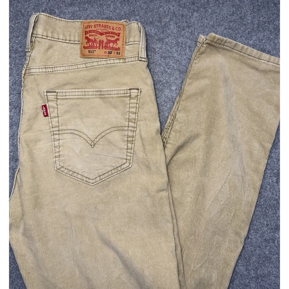 Levis 511 Corduroy Slim Fit Mens 32x32 Pants Khaki Tan 5 Pocket Casual Preppy